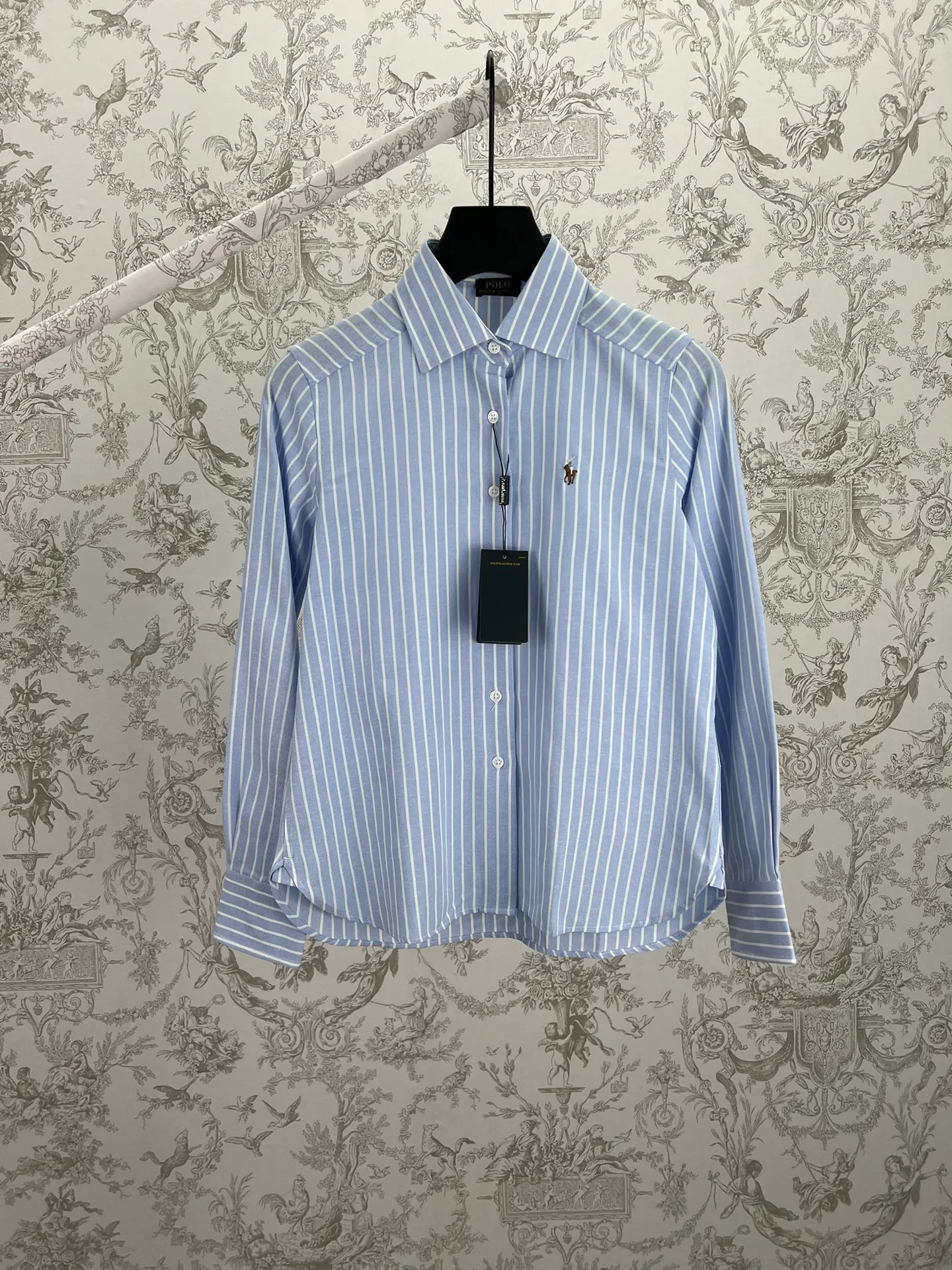 🅿️440 Polo 25ss New Vertical Stripe Logo Lapel Long Sleeve Shirt Men's Blue High Version Size: S.M.L.XL.